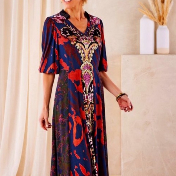 Soft Surroundings Epiphany Maxi Dress Velvet Floral Mixed Panel Rayon Plus SZ 14 - Picture 3 of 17